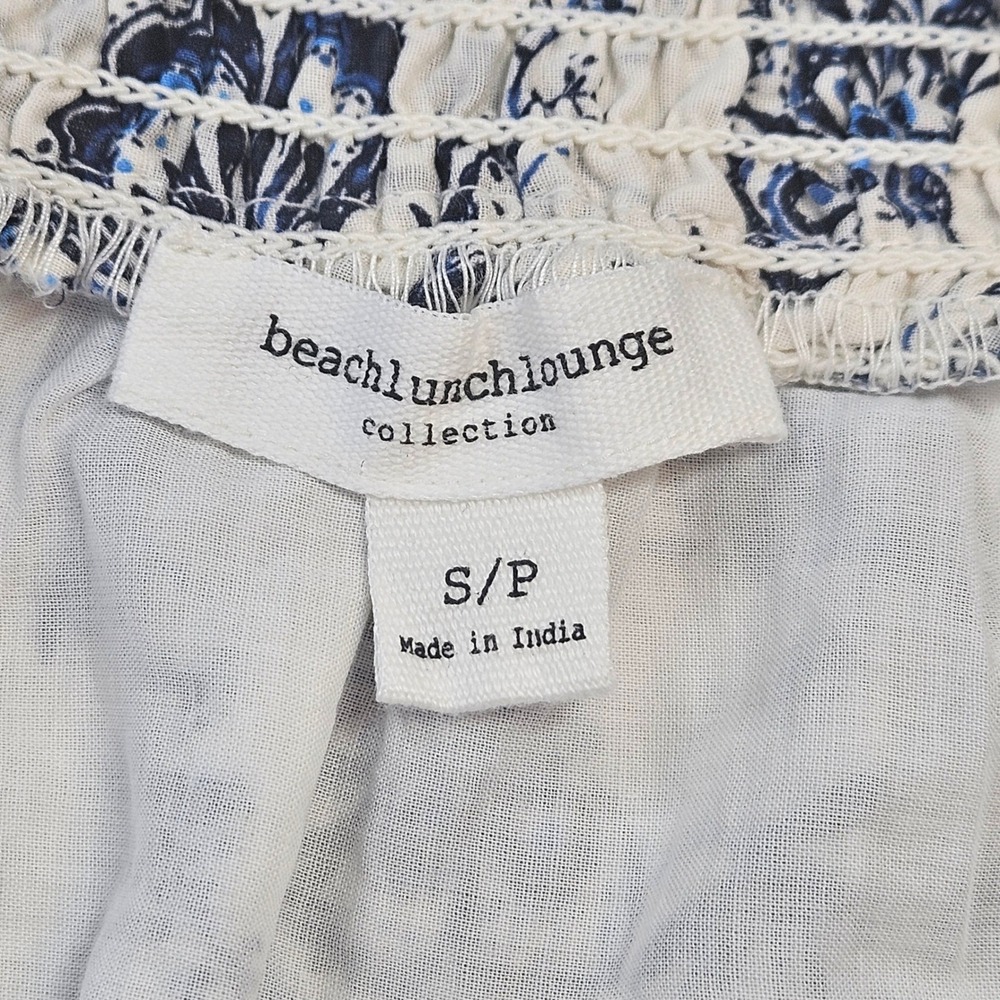 Beachlunchlounge Blue White Floral Cotton Mini Skirt Smocked Waist Small - Picture 4 of 6